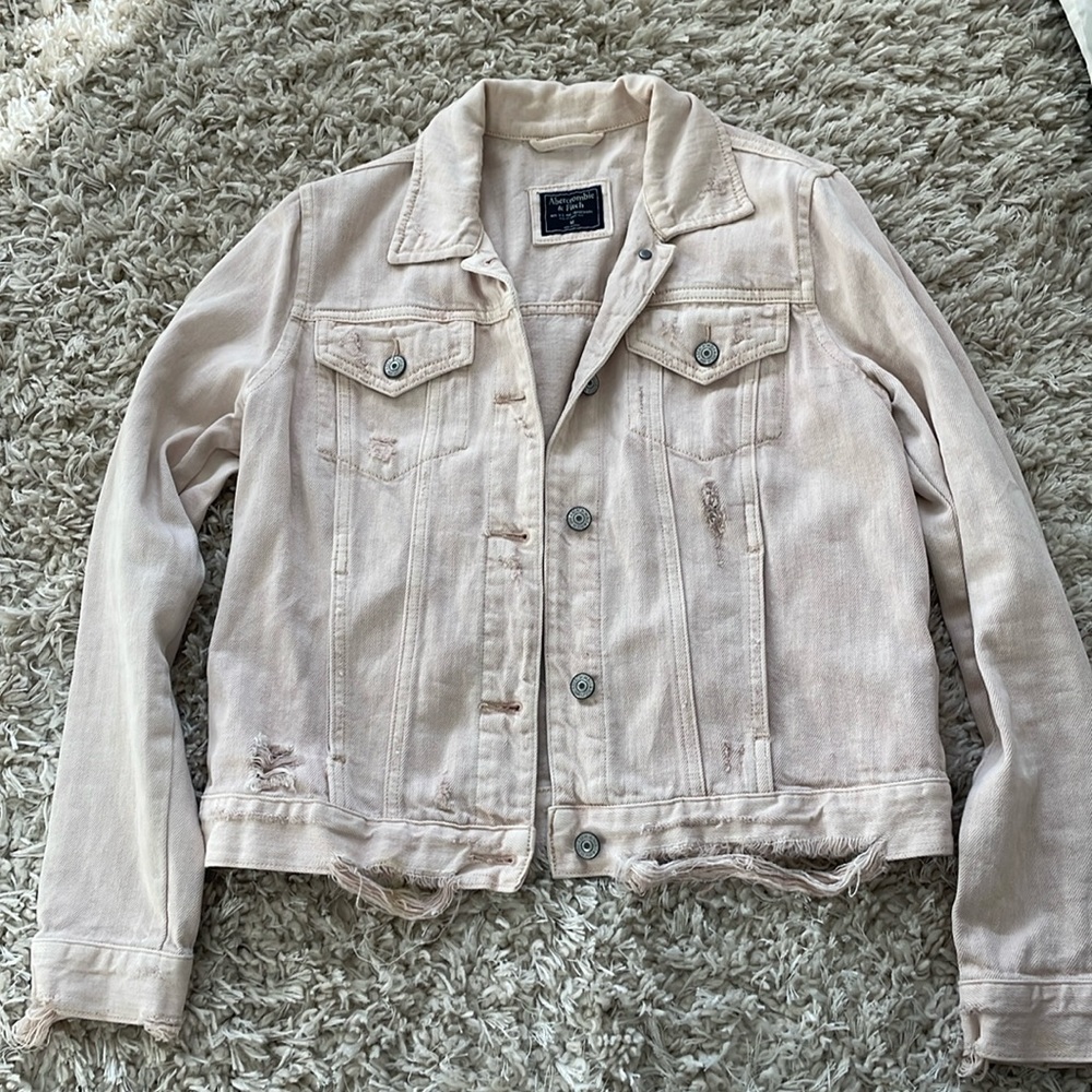 AF baby pink destroyed denim jacket Size M